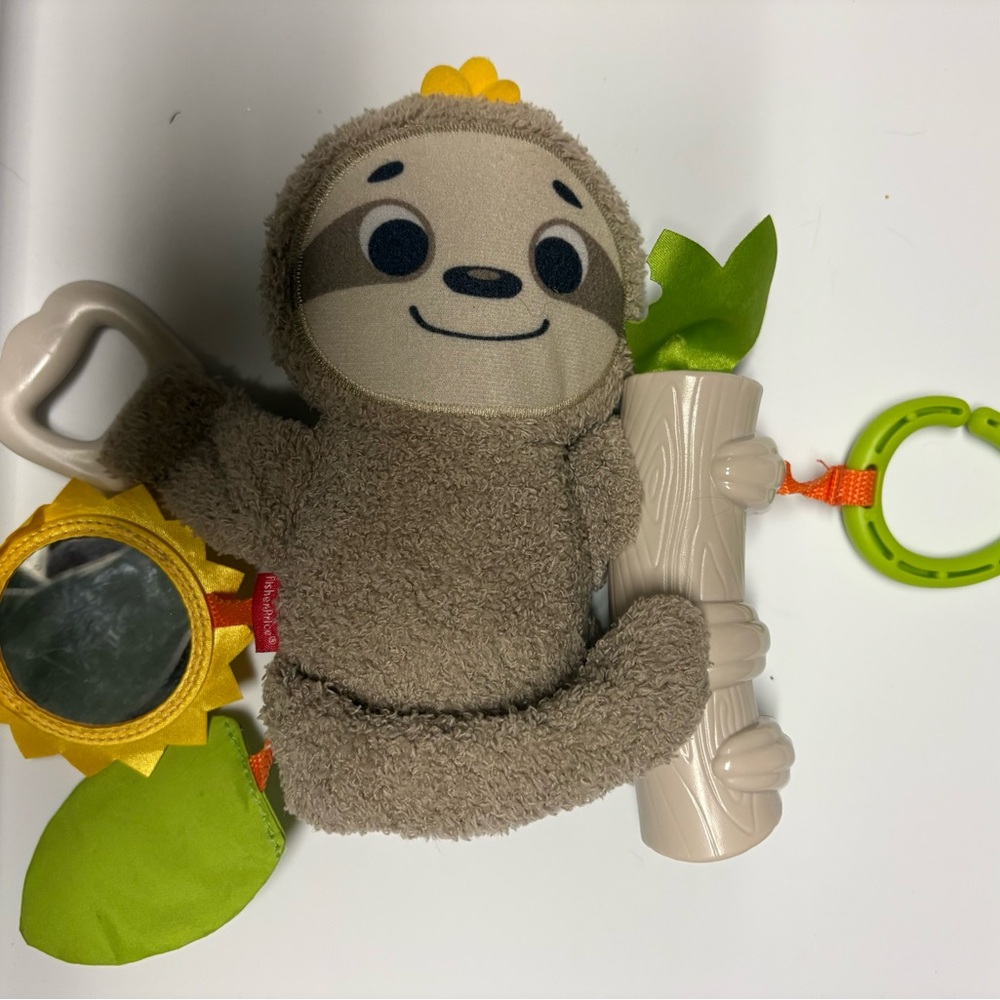 Fisher-Price Brown Sloth Plush Stroller Toy  with Mirror and Teether